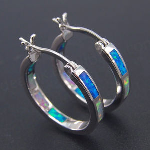 Elegante Pendiente de Aro de Ópalo Sintético de 20 mm, Plata 925 al por Mayor con Baño Clásico de Oro y Rodio, Regalo Perfecto para Bodas de Mujer - Product Image 2