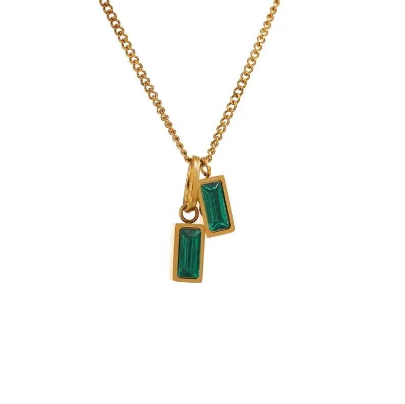 Inspire Jewelry High Quality Premium Stainless Steel Waterproof Luxurious Elegant 18K PVD Green Crystal Necklace With Cuba Chain