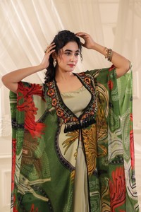 Compre un Kaftán Estampado de Diseñador con Vestido Interior para Mujer, Ropa Bohemia Étnica para Vacaciones, Fiesta o Resort, Atuendo Elegante - Product Image 3