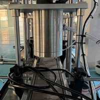 Automatische elektrische machine voor het sorteren, invoeren en afsluiten van plastic glazen flessen met fruitjam, augurken, olie, siroop en tomaten.