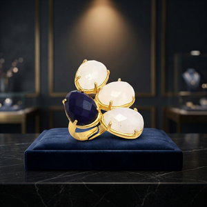 Rhodium Plated Glass Gemstone <b>Ring</b> with Stunning Royal Blue & White Color Combination - Product Image 6