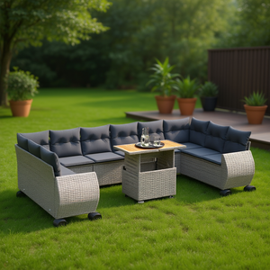 Grey Pe Rattan <b>Garden</b> <b>Sofa</b> Set Adjustable Feet 6 Seater Outdoor Furniture Contemporary Design - Product Image 2
