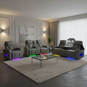 Modern Chesterfield Eco-Leather Extendable Power Reclining <b>Sofa</b> Set LED Lights Storage Sponge Filled Metal <b>Legs</b> <b>for</b> Living Room - Product Image 5