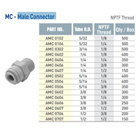Connecteur droit mâle coréen DM AMC0402 pour tube de 1/4 po (diamètre extérieur) Raccords de tuyauterie à raccordement rapide pour eau, filetage NPT 1/8 po.