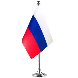 Grosir negara poliester bendera Meja Nasional kantor kecil bendera meja Rusia dengan bawah logam
