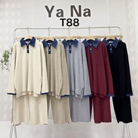 vêtements femme Tenue décontractée 2 pièces, pull tricot toucher cachemire col jean, pantalon large ample pour automne et hiver
