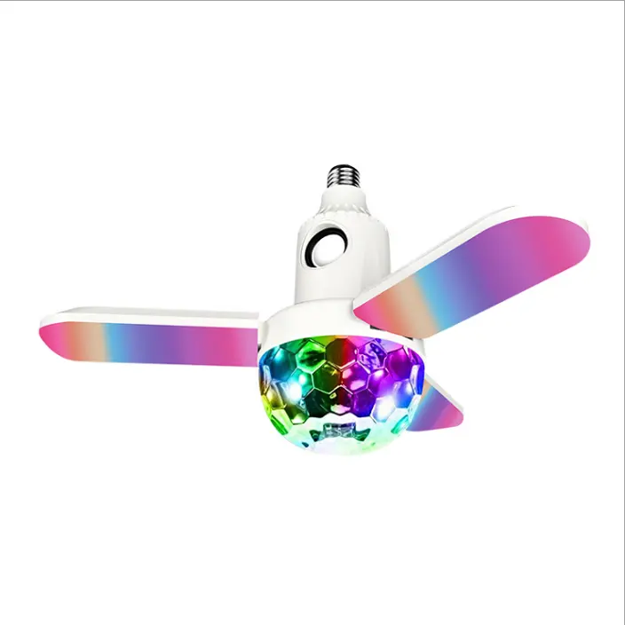 Party lamp Disco light 40W 50w LED 4 Leaves Fan Folding Bulb With Remote Control RGB Light Music Speaker Dformation E27