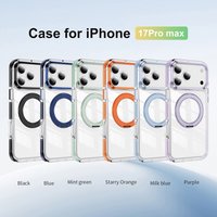 Étui magnétique transparent irisé personnalisé avec impression UV et support intégré pour iPhone 18 Pro Max 17 Pro Max, 360 °   Couverture OEM pour anneau rotatif