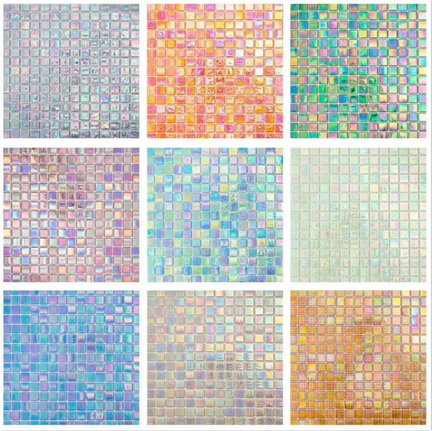 Personalizar azulejos mosaico de vidro, quadrado, azul, iridescente, decoração de banheiro, parede, piscina, vidro