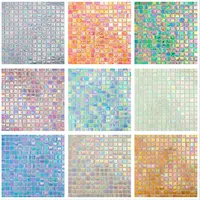 Square Blue Iridescent Glass Mosaic Tile, Customize