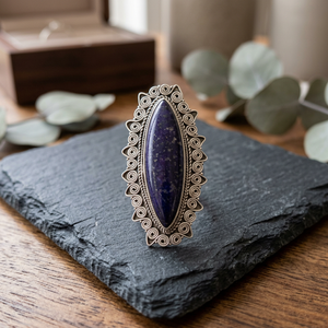 Anillo de Sodalita Natural con Engaste Marquise en Plata de Ley 925, Joyería de Piedras Preciosas para Mujer y Hombre, Boda, Fiesta, Venta al por Mayor, Personalizado - Product Image 2