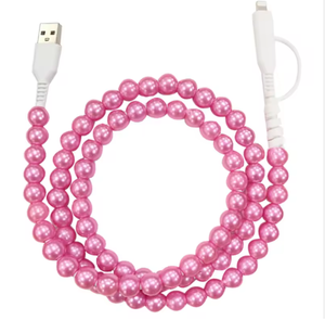 2025 Nieuwe 2 In 1 Kralen Snelle Oplader Snoer 1M Type-C Usb Aangepaste Schattige Parel Telefoon Oplaadsnoeren Voor Iphone Geschenken Auto Computer - Product Image 1