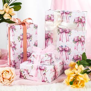 Floral Wrapping Paper Wedding Wrapping Paper Pink Valentine's Day wrapping paper <b>Bows</b> and flowers pattern wrapping paper - Product Image 1