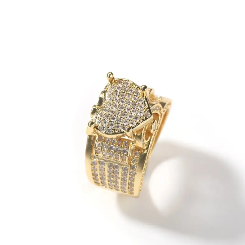 Hip hop jewelry wholesale new copper iced out gold plated rings mens diamond zircon ring
