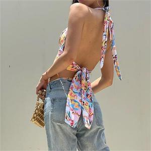 Hanging Neck Character Printed Tie <b>String</b> V-Neck Sleeveless Vest Women's <b>Top</b> Fashion - Product Image 3