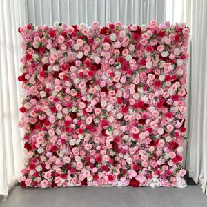 Y-FW050 Wedding <b>pink</b> flower wall 3d 5d greenery 8ft x 8ft flower wall <b>backdrop</b> artificial flower wall panel roll up silk decor - Product Image 1