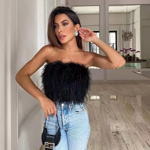 Ladies Cropped Wraps Zipper Sleeveless Bustier Corset <strong>Top</strong> Fur Strapless Ostrich <strong>Feather</strong> <strong>Top</strong> - Product Image 2