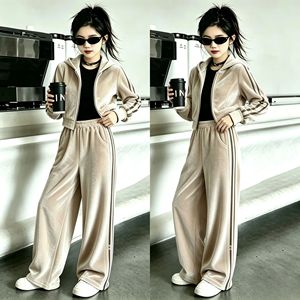 Nuovo Set di Abbigliamento in Velluto per Ragazze, Cardigan con Cerniera in Velour + <span class=keywords><strong>Pantaloni</strong></span> Casual, Giacca con Cappuccio Autunnale + <span class=keywords><strong>Pantaloni</strong></span> per Bambine - Product Image 2
