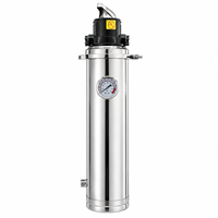Purificateur d'eau vertical en acier inoxydable avec vanne manuelle multi-voies, manomètre, vidange par le bas, ultrafiltration sur pied