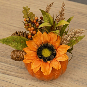 Arrangement floral artificiel d'automne avec citrouille et tournesol, bouquet rustique pour la décoration de la maison, centre de table de bureau, idée cadeau - Product Image 2