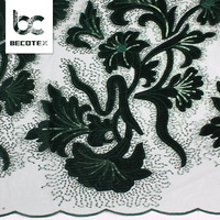 Tissu de dentelle en velours vert forêt, étoffe africaine brodée de haute qualité pour robe de soirée à la mode