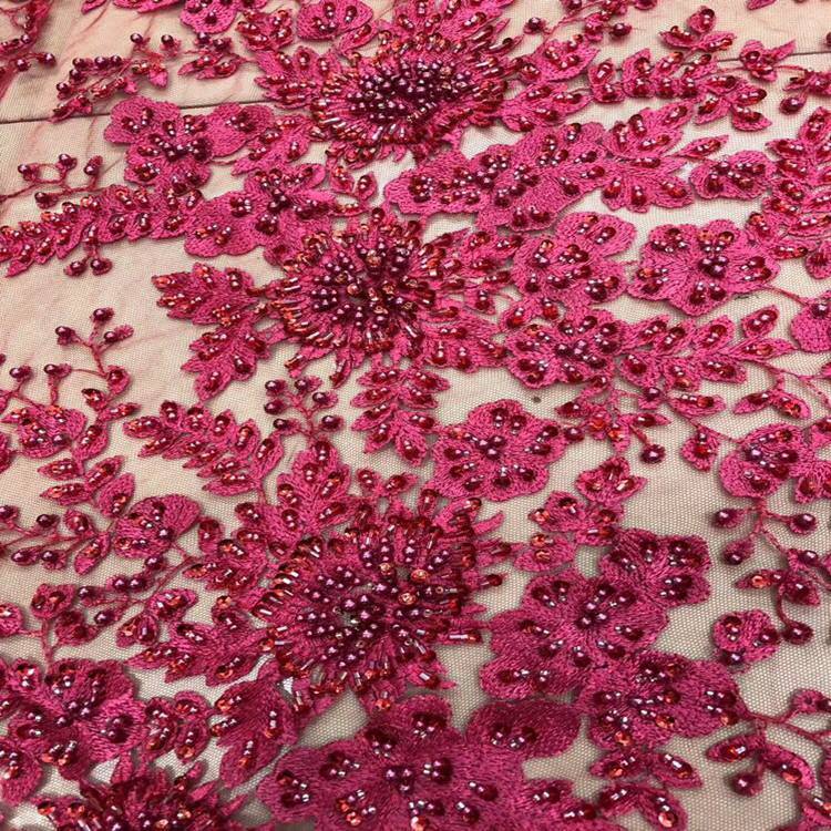 2019 gros bordeaux brodée guipure dentelle de tulle nigérian perlé dentelle tissu mariée