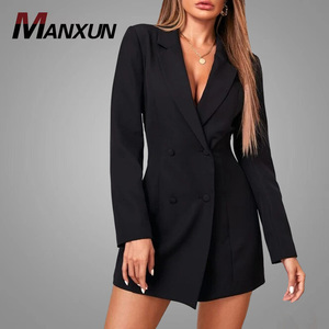 Nuovo Design plunge Double-Breasted Lady Office Suit abiti Mini Blazer da donna Office Lady Plain Black Elegant Dress - Product Image 1