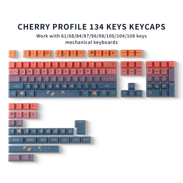 XVX Keycaps Spacecraft Theme Cherry Profile Mechanical Keyboard Set (134keys) PBT Ergonomic Wrist Rest Keycaps English