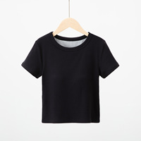 T-shirt uni à col rond et manches courtes avec rembourrage intégré, sans soutien-gorge, couche de base pour le yoga pour femmes