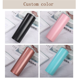 แก้วเก็บความเย็นสแตนเลสหนา20ออนซ์,แก้วสกินนี่หุ้มฉนวนสีขาวช่องว่างตรงผนังสองชั้น - Product Image 6