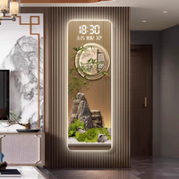 Lukisan Dinding LED Lanskap Rusa Aliran Air Modern untuk Pintu Masuk Lobi Hotel Kantor Jam Digital Kristal Mewah