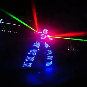 FUNTOYS LED ışıklı giysiler Robot Stilts performans için takım LED Robot Cosplay kostüm balo salonu gösterisi ışıldayan giysiler