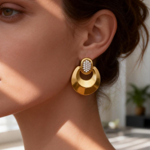 ต่างหูทรงเรขาคณิต ชุบทอง 18k รูปวงรี ประดับเพชรเม็ดเล็ก เครื่องประดับแฟชั่นสำหรับงานปาร์ตี้ - Product Image 5