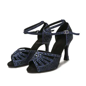 Individuelle leuchtende Strass Salsa-Tanz-Schuhe 6-10 cm Marine-Tanz-Sandalen mit schwarzen Perlen