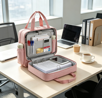 Porte-documents rose à 3 anneaux avec fermeture éclair, capacité de 700 feuilles, sangle d'épaule, compatible avec ordinateur portable 13 pouces, pour l'école et le bureau