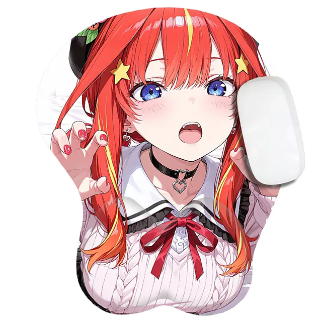 Rgonomic 3D Wrist Rest Mouse Pad - Anime Red-Haired Girl Design, Silicone Support for Office &