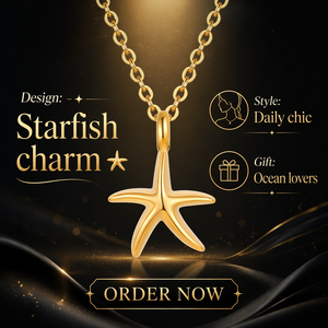 Colgante de Estrella de Mar Grueso de Acero Inoxidable Pulido con Baño de Oro de 18K, Estilo de Moda Casual para Uso Diario en la Playa, Regalo Ideal - Product Image 1
