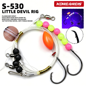 KOMCAMCIS NUEVO S-530 Little Devil, Aparejos de Pesca de Agua Salada, 2 Anzuelos de Pico de Águila 7/0 con Lentejuela Roja de Espuma y Cuentas Brillantes Coloridas - Product Image 1