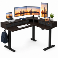 Bureau assis-debout ergonomique moderne en noyer noir, en forme de L, à hauteur réglable motorisée, double moteur, écologique, autoportant
