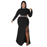 Robes de soirée longues pour femmes, manches longues, col montant, fente haute, découpes, collection automne