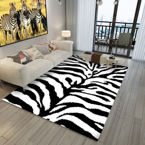 <span class=keywords><strong>Tapis</strong></span> d'intérieur en polyester pelucheux à imprimé zèbre, style moderne, marron, noir et or, pour salon - Vente en gros directe usine - Product Image 3