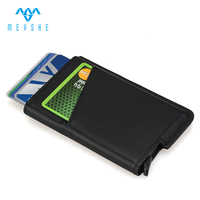 Tarjetero de Cuero Genuino Negro Personalizado con Bloqueo RFID, Diseño Minimalista y Moderno con Botón y Clip