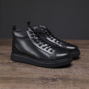 Bottes Martin de luxe pour hommes, style coréen, tendance, en cuir véritable, à plateforme, rehaussantes, bottes de travail et à lacets - Product Image 1