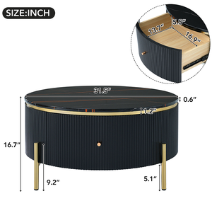 Modern Marble <b>Round</b> Coffee <b>Table</b> with 2 Large Drawers Storage Portable Accent <b>Table</b> for Living Room (31.5'') - Product Image 4