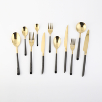 Ensemble de vaisselle en métal doré, acier inoxydable de haute qualité, design noir, poignée unique, vente en gros, personnalisé