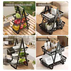 Multi-Tier Metal <b>Kitchen</b> Countertop Fruit Basket Rust-proof Fruis Vegetable <b>Storage</b> Rack with Square Wire Basket for Picnic - Product Image 6