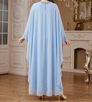 Robes Kaftan pour Femmes, Col Montant en Strass, Coupe Ample en A, Ensemble Deux Pièces, Abaya Perlée de Cristaux pour Invitée de Mariage Musulman