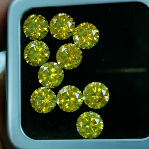 出厂价格全形鲜艳黄色圆形辐射切割碳硅石1克拉2克拉3克拉合成碳硅石