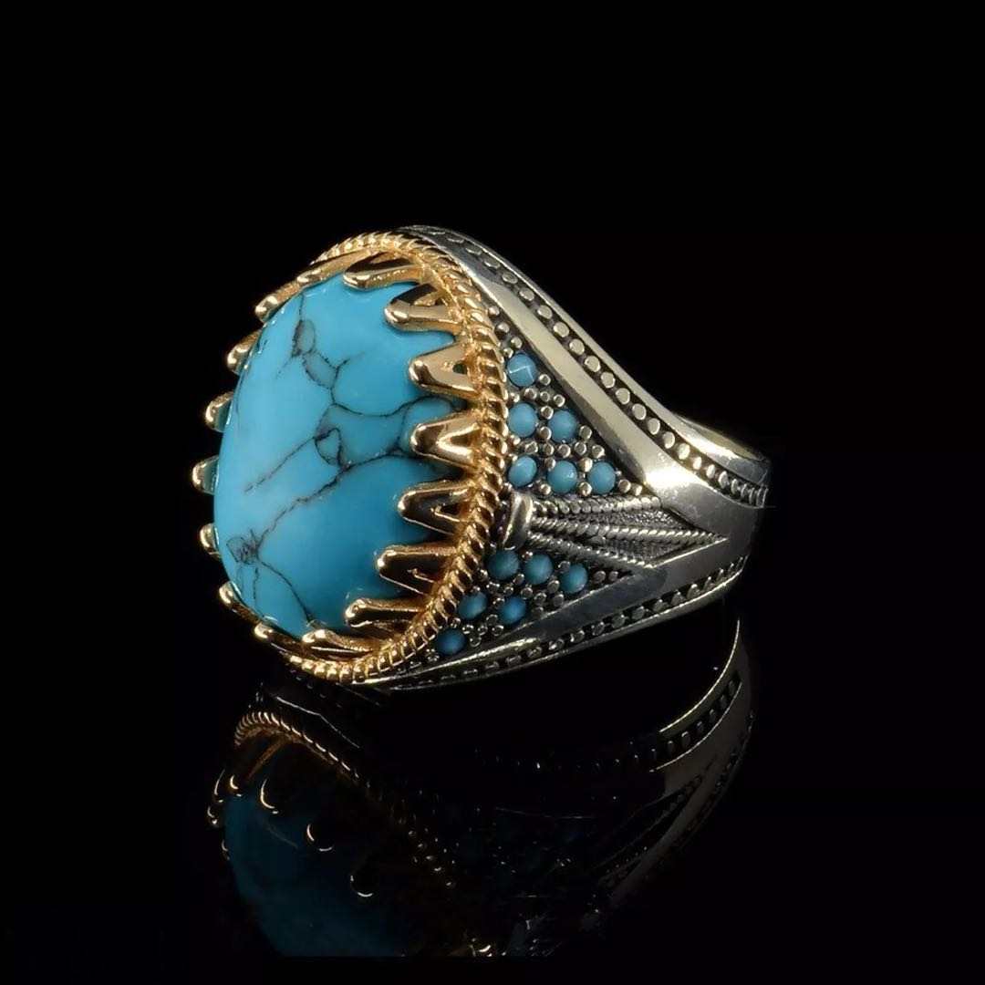 Allen Tolino Turquoise and Onyx Inlay Ring main image 1