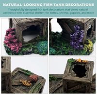 Décorations pour aquarium : Cachette rectangulaire à deux niveaux en résine pour Betta, crevettes et guppies, avec corail réaliste, éponge et algues marines, stable